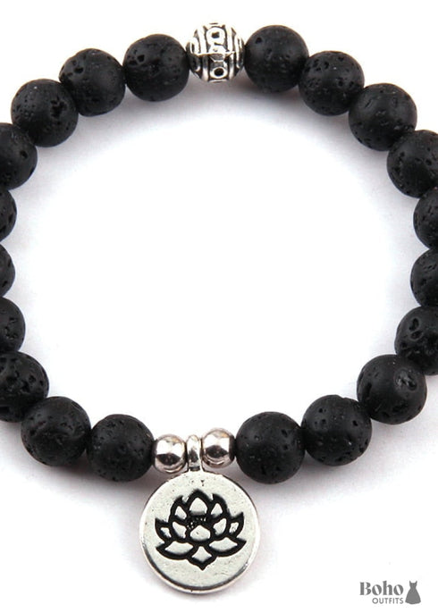 Boho Bracelet, RH Yoga Bracelet, Natural Stone Mala Lotus